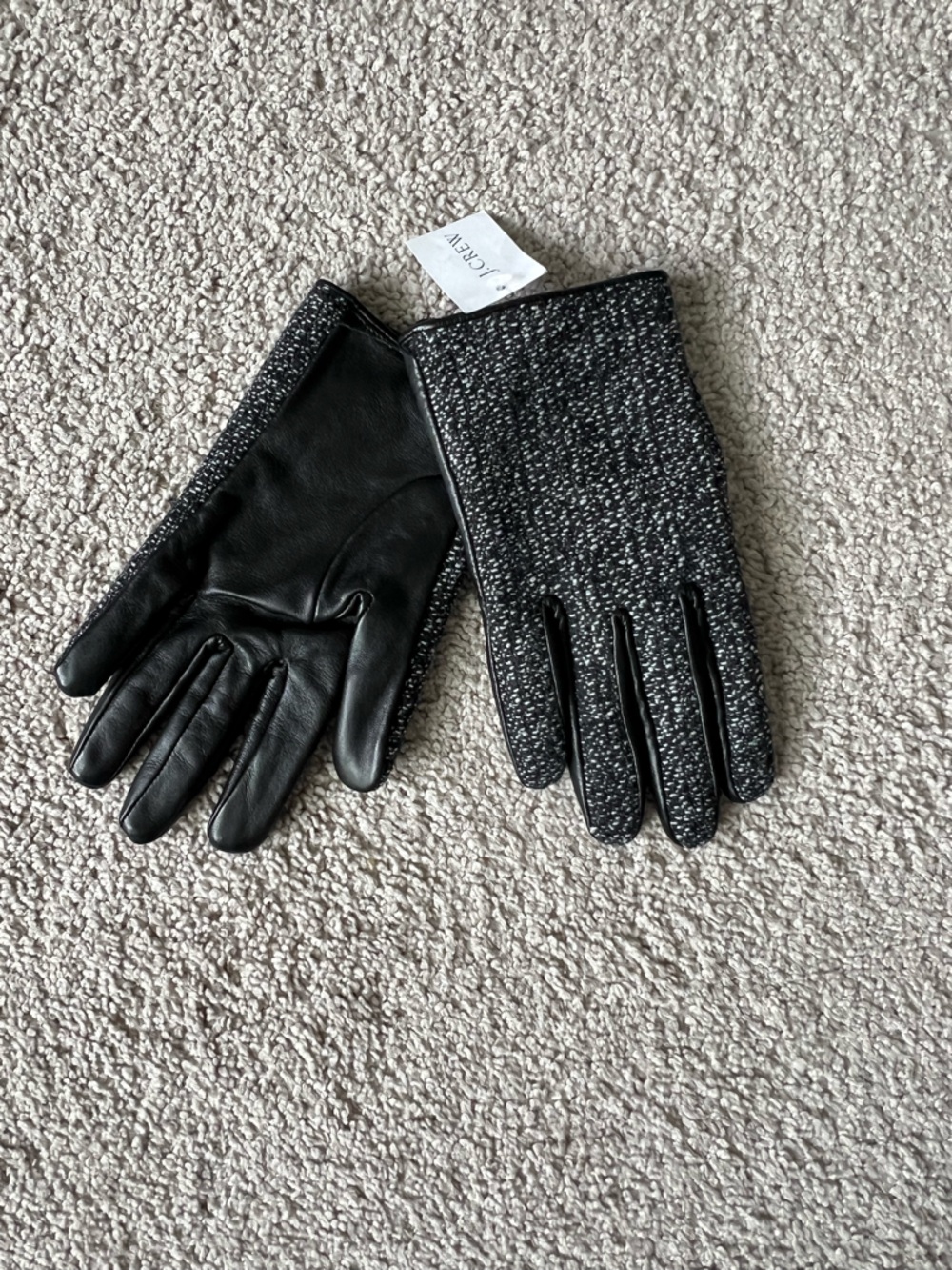 J. Crew Collection Black Leather and Tweed Gloves